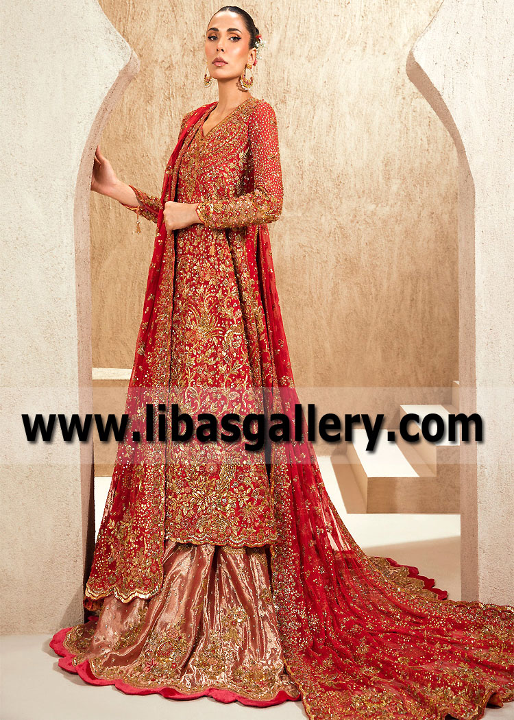 Cornell Red Iris Bridal Lehenga