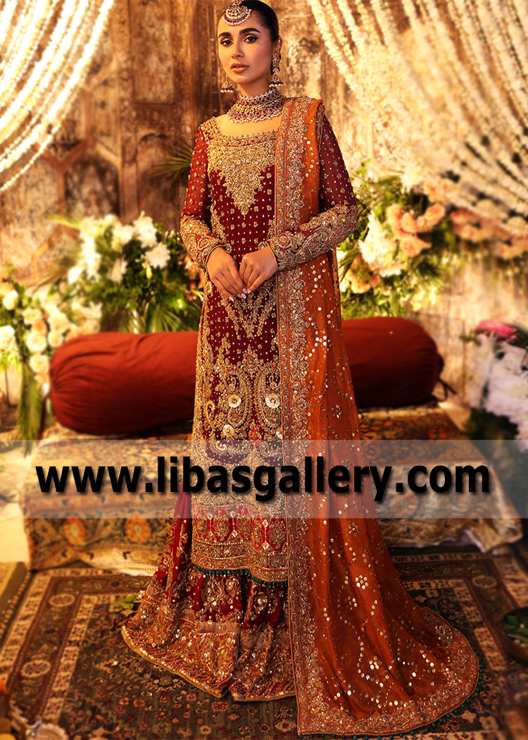 Blood Red Pyrope Gharara with Long Shirt