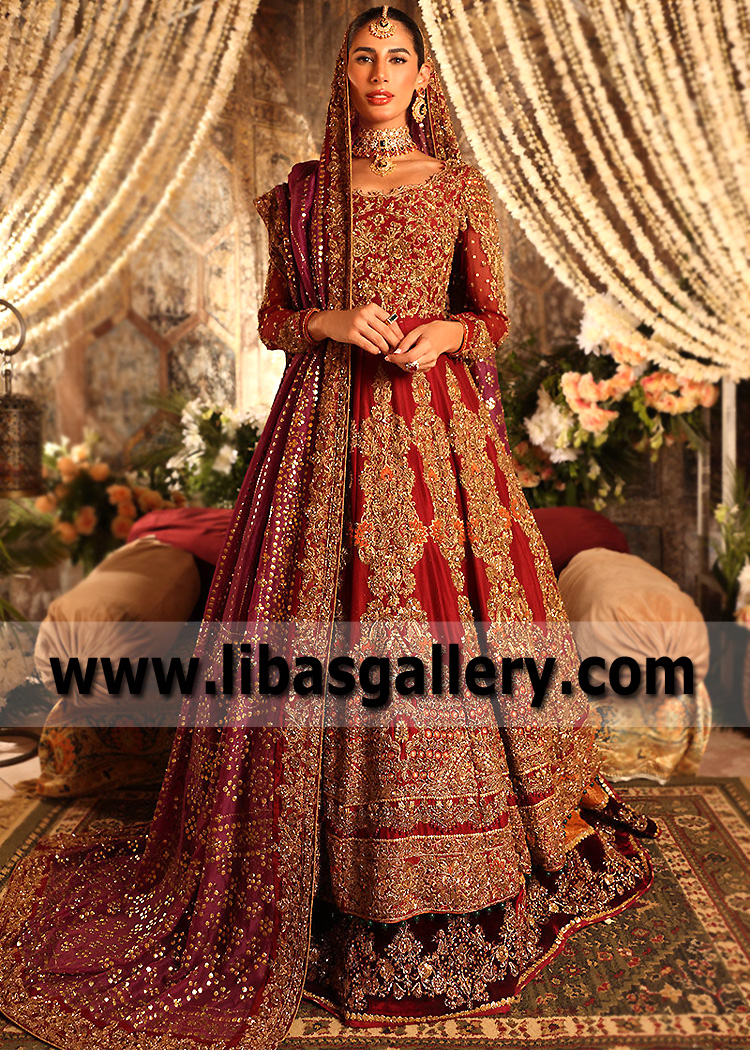Auburn Red Beryl Pishwas With Lehenga