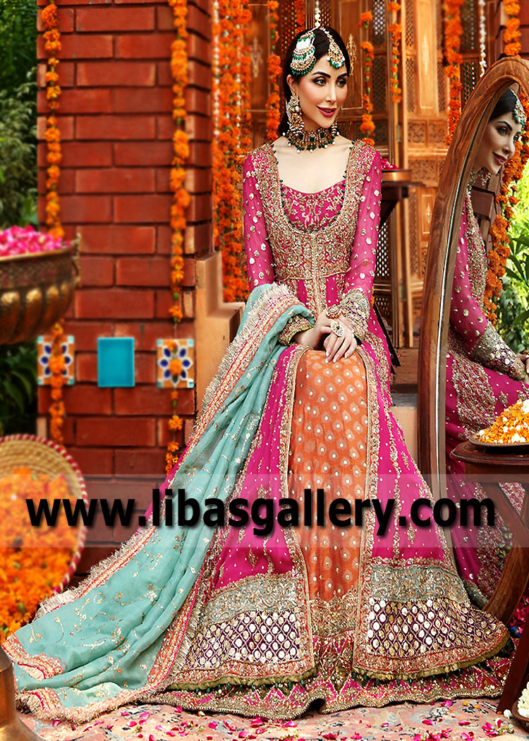 Vivid Cerise Grandidierite Kalidaar Anarkali Lehenga