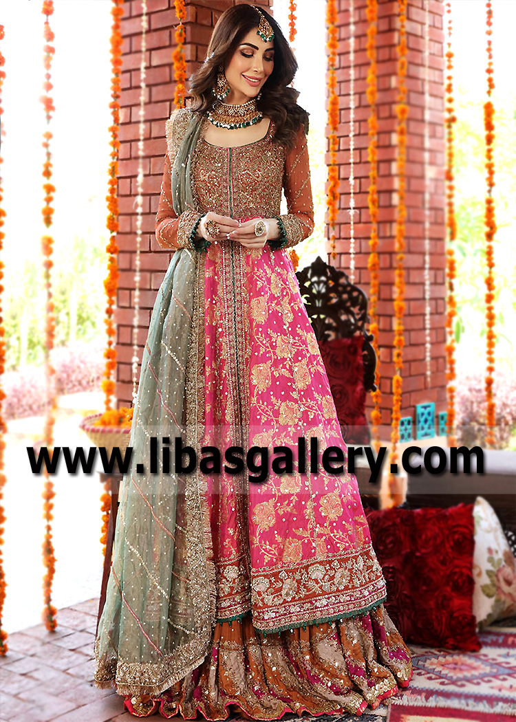French Rose Umbalite Kalidaar Pishwas Chatta Patti Lehenga