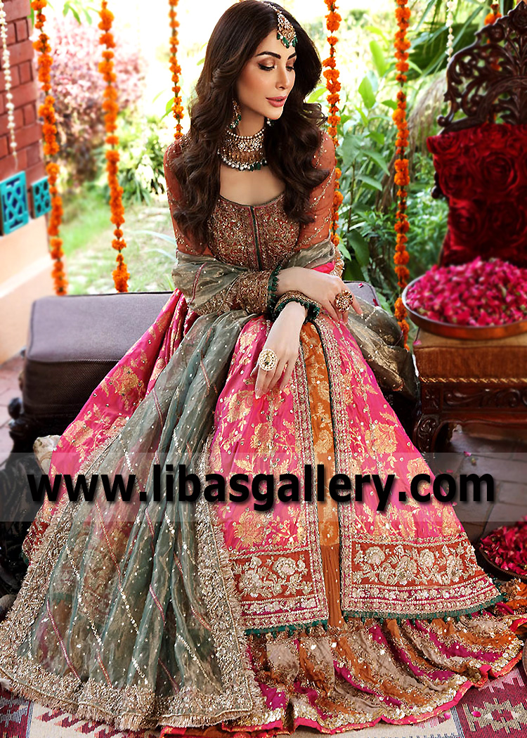 French Rose Umbalite Kalidaar Pishwas Chatta Patti Lehenga