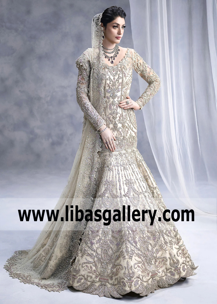 Majestic Floral White Crinum Mermaid Gown