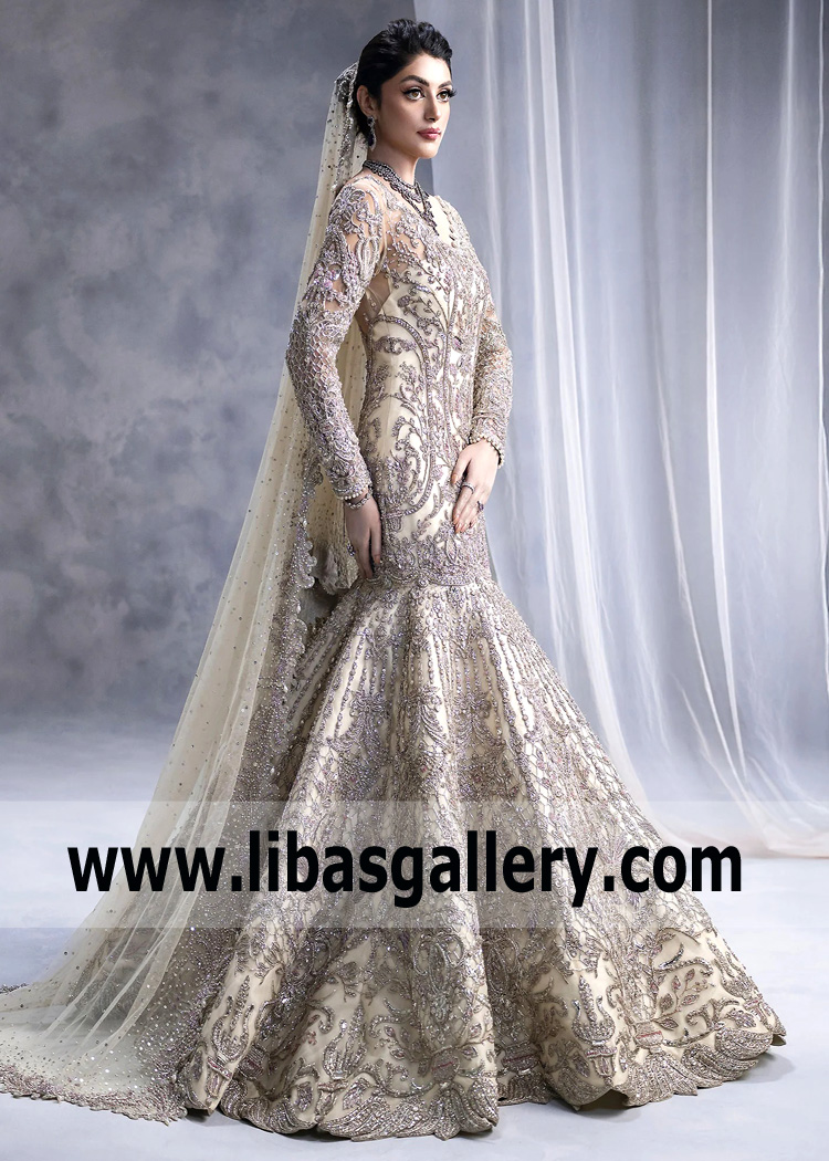 Majestic Floral White Crinum Mermaid Gown