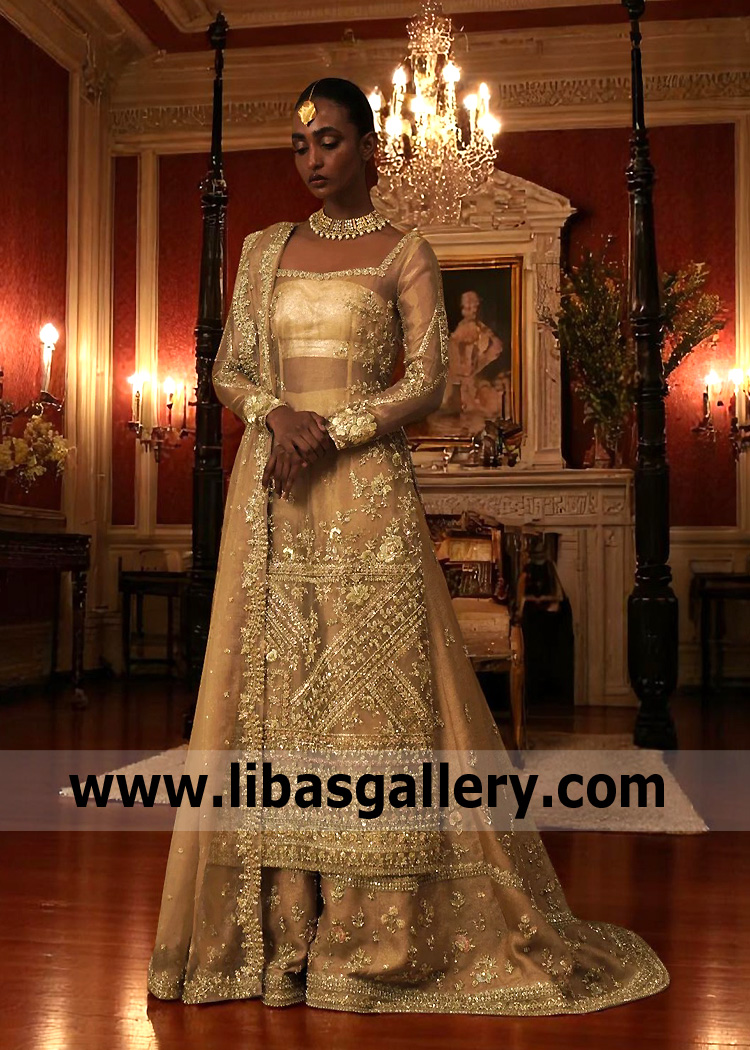 Designer Wedding Earth Yellow Sharara Dress for Bride Manhattan Wichita Kansas Bridal Wear Designs with price