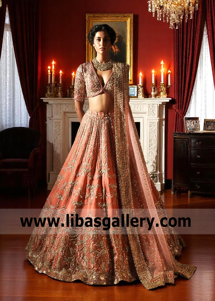 Coral Pink Lehenga Choli Bridal Dresses Sydney Australia Designer Bridal Wear Lehenga Designs with price