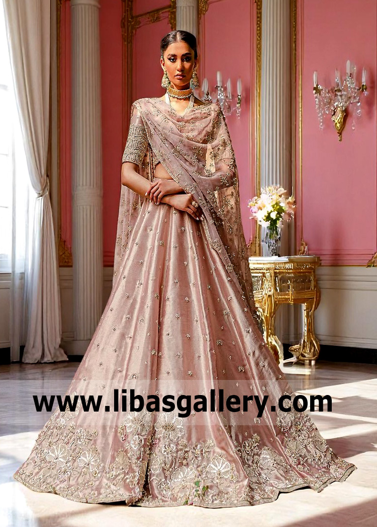 Designer Wedding Lehenga Choli in Melon Color Atlanta Georgia USA Bridal Lehenga Choli Designs