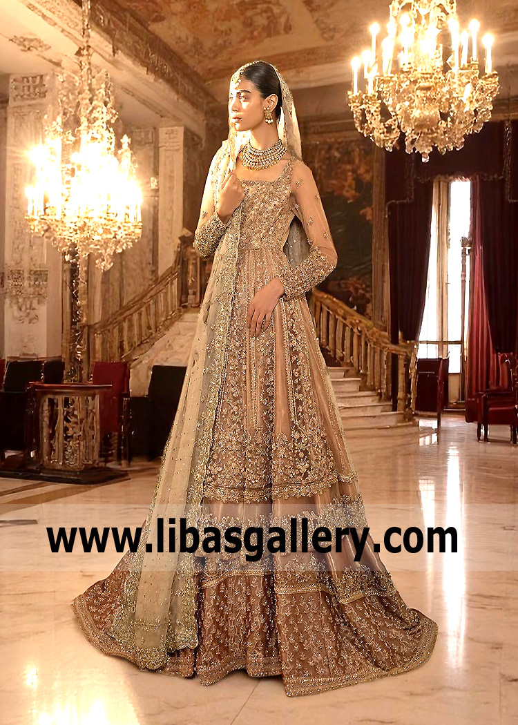 Dusty Pink Dahlia Bridal Pishwas and Lehenga