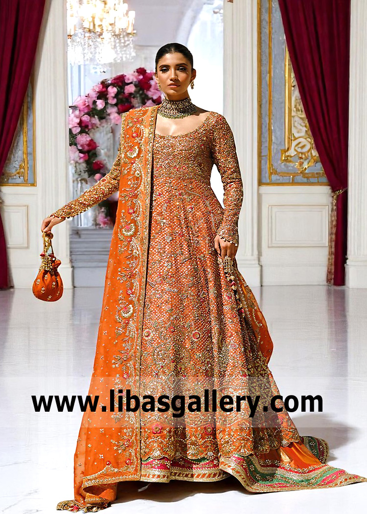 Burnt Orange Rana Sultan Pishwas and Lehenga