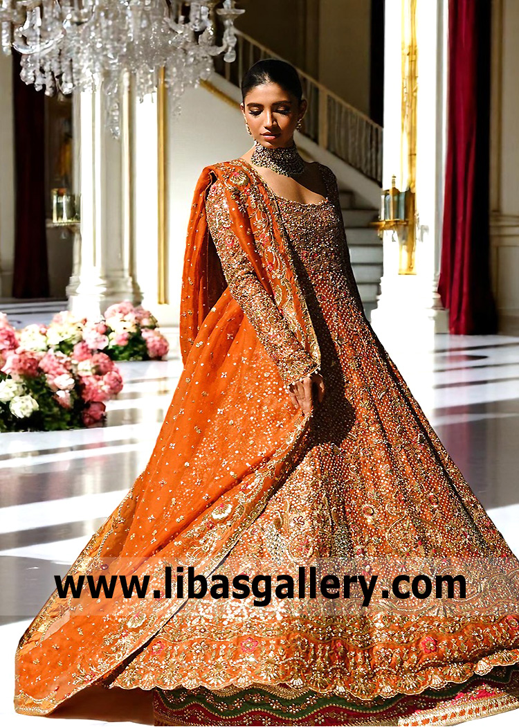 Burnt Orange Rana Sultan Pishwas and Lehenga