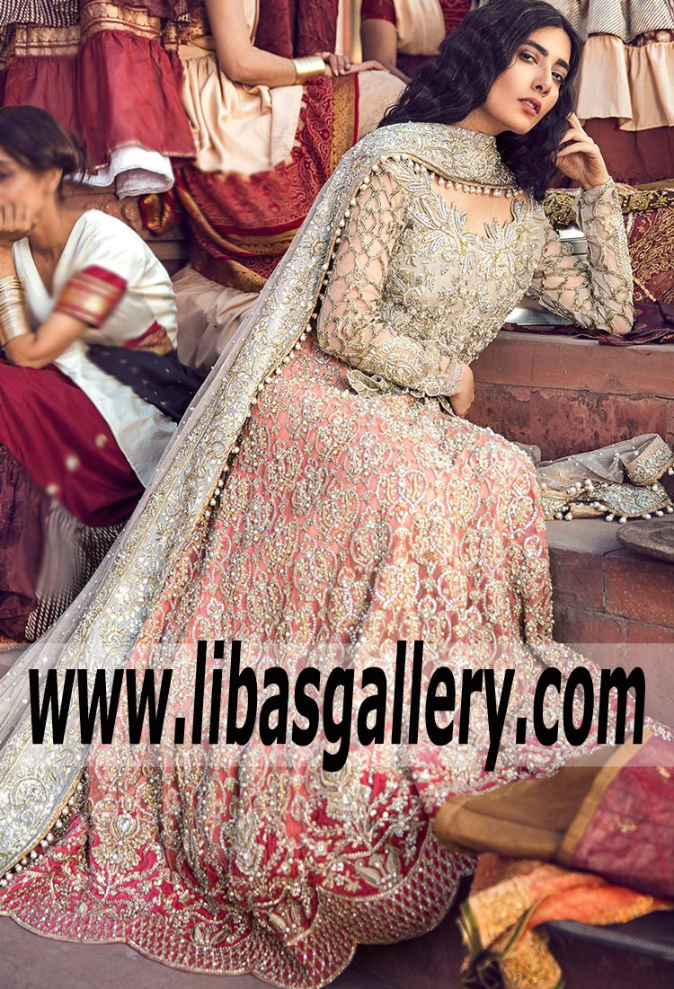 Gorgeous Coral Clover Bridal Lehenga