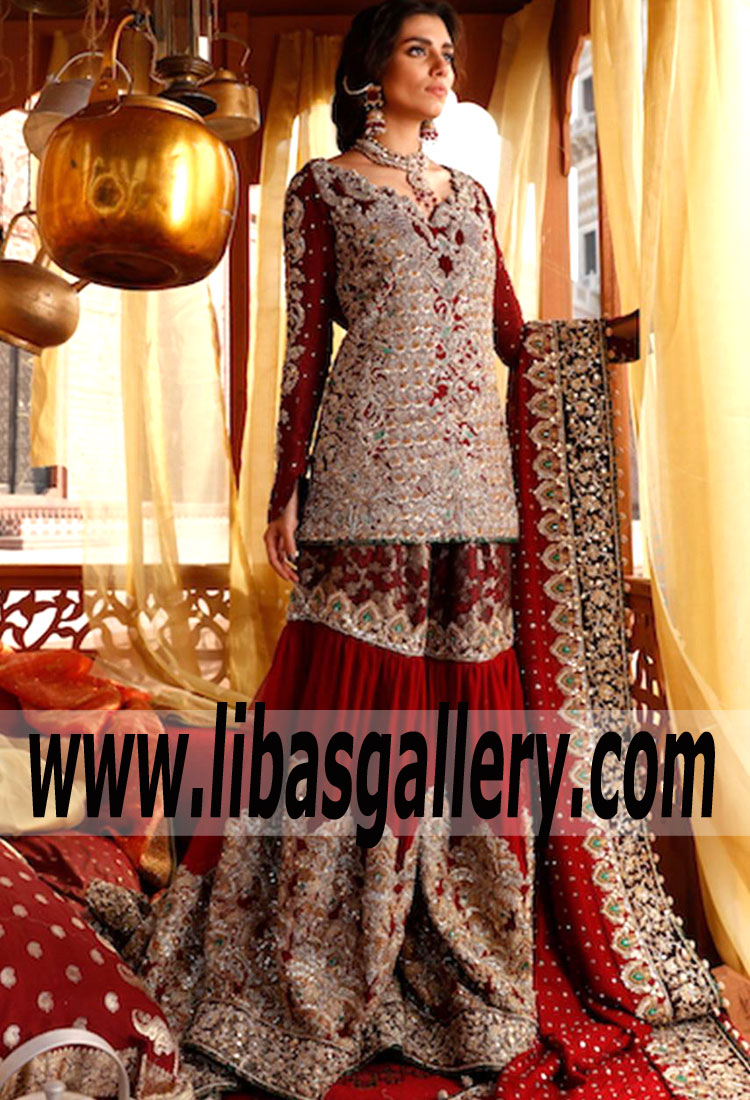 Traditional Red Carnation Bridal Gharara