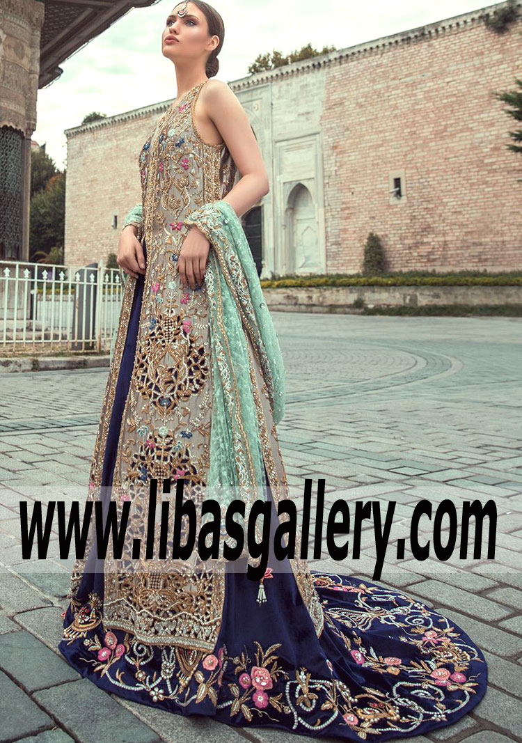 Charming Midnight Blue Clover Lehenga