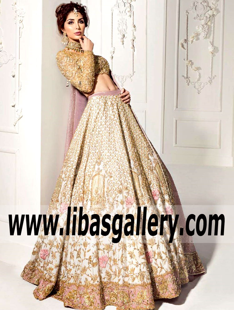Desirable Off White Clover Bridal Lehenga Dress for Wedding