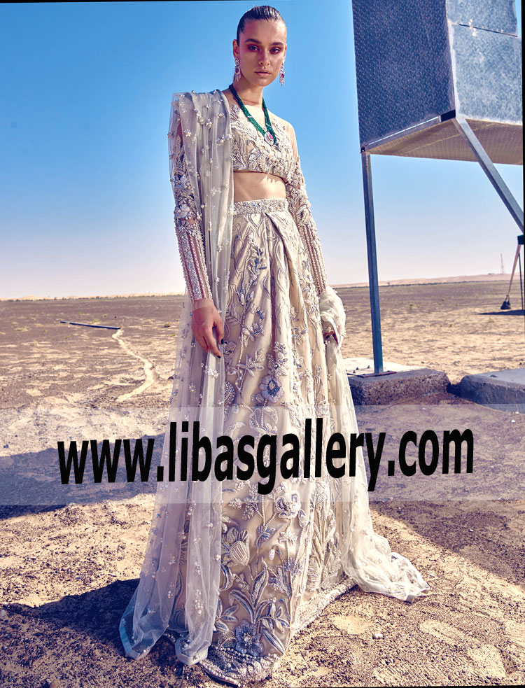 Elegant Cream Lilium Lehenga