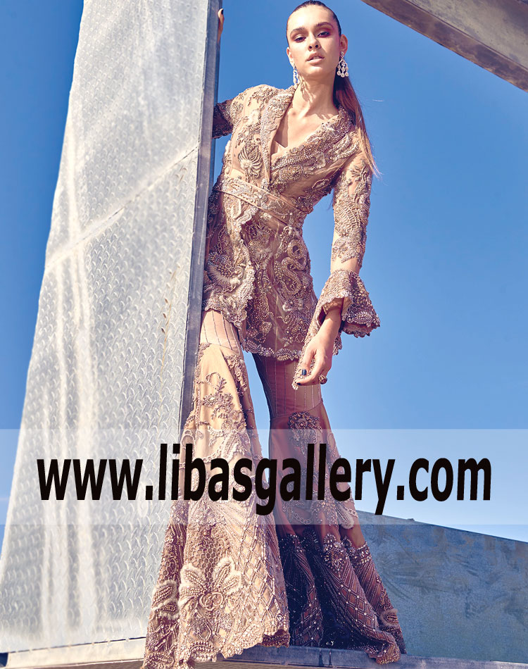 Dazzling Antique Brass Arum Wedding Sharara