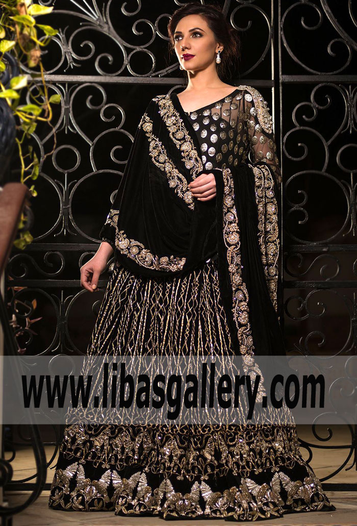 Lavish Black Carnation Bridal Wear Lehenga