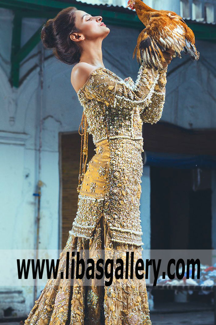 Exquisite Embellished Gold Tansy Bridal Wear Lehenga