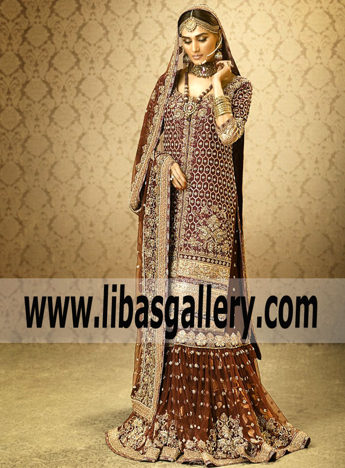 Desirable Auburn Clover Bridal Gharara for Wedding