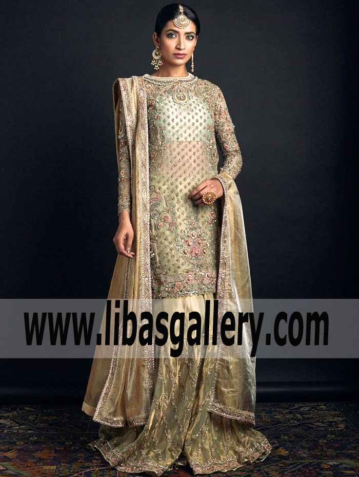 High Fashion Goldenrod Clover Wedding Gharara