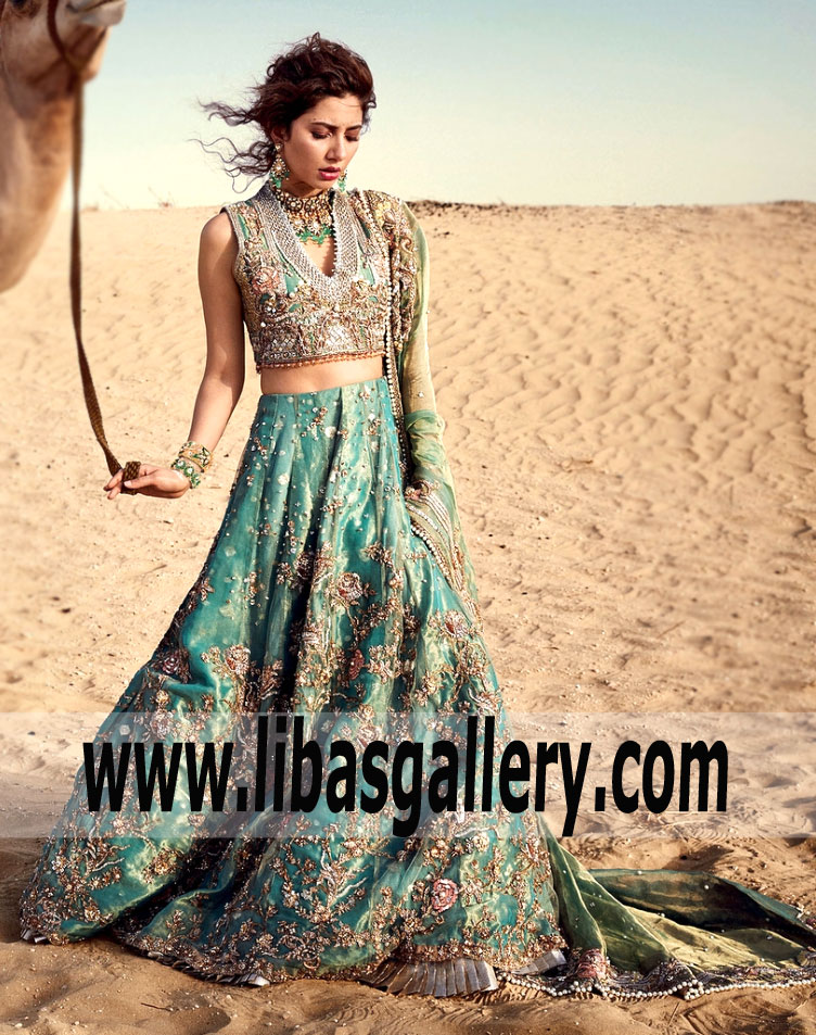 Fabulous Aqua Gladiolus Bridal Lehnga Choli 