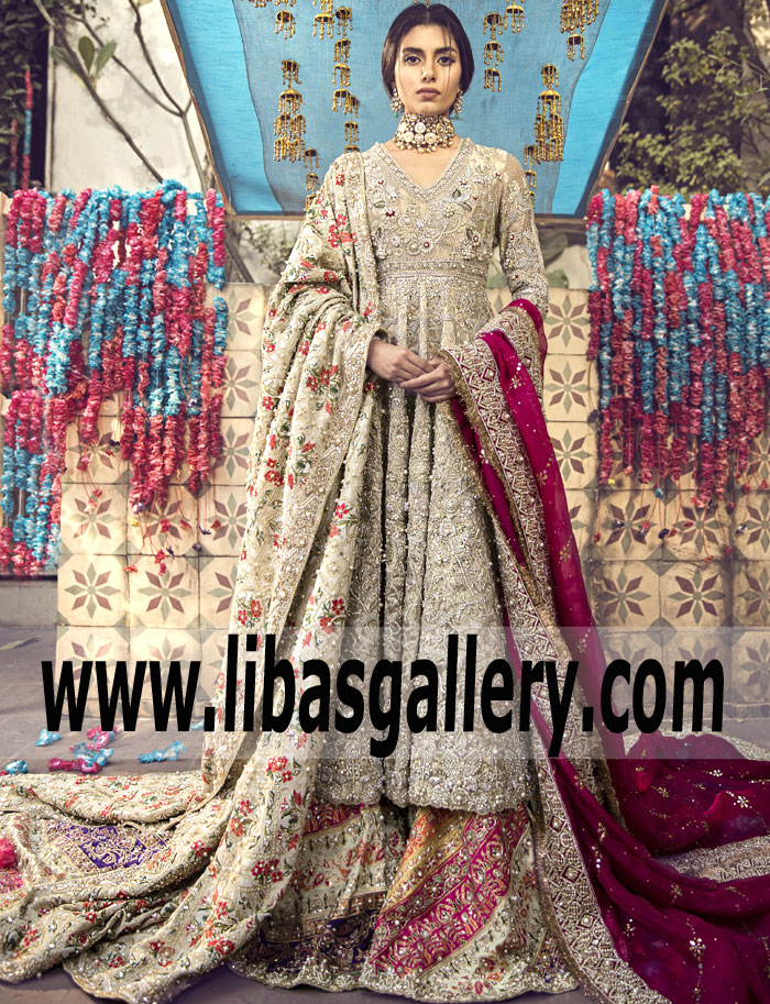 Luxury Champagne Clover Bridal Lehenga