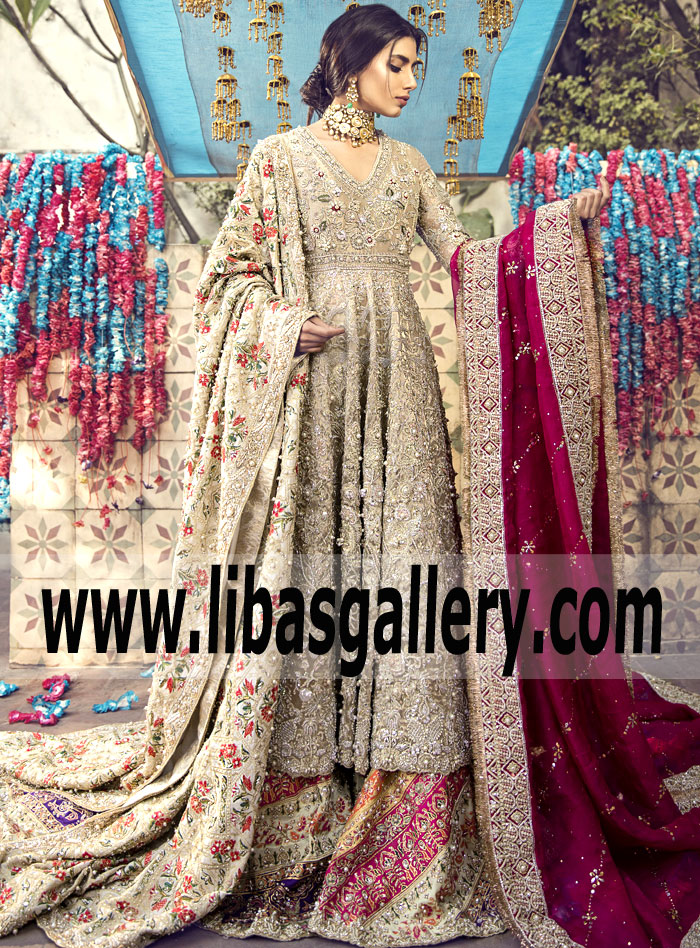 Luxury Champagne Clover Bridal Lehenga