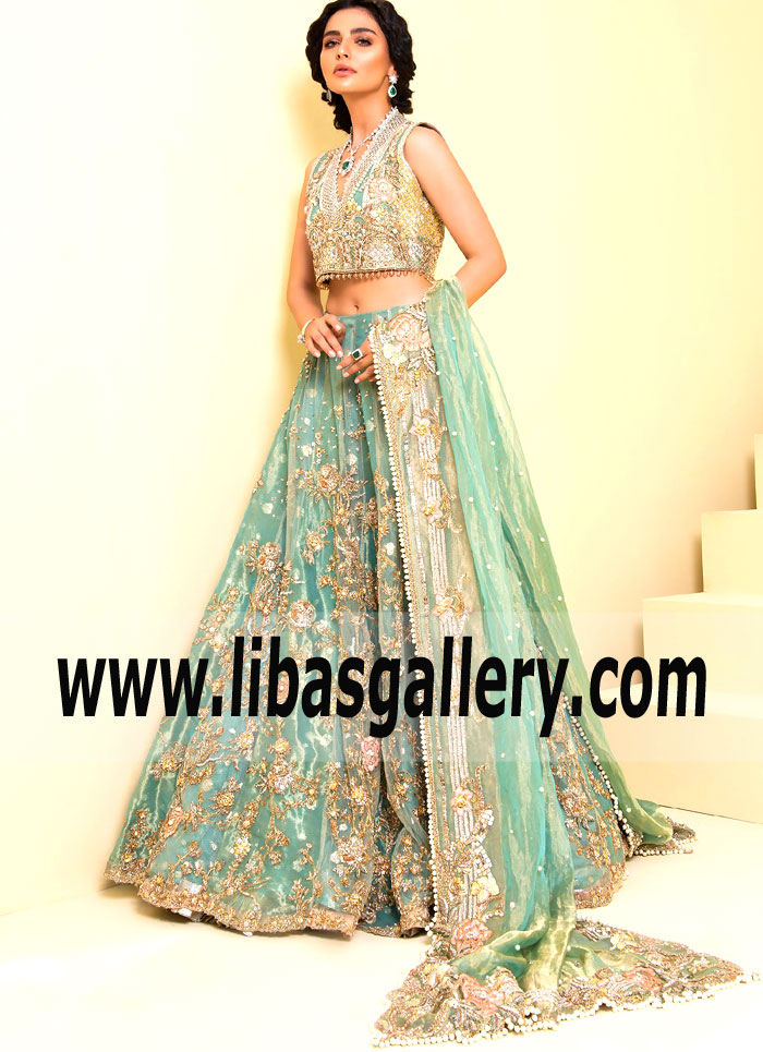 Absolute Best Aqua Freesia Wedding Lehenge