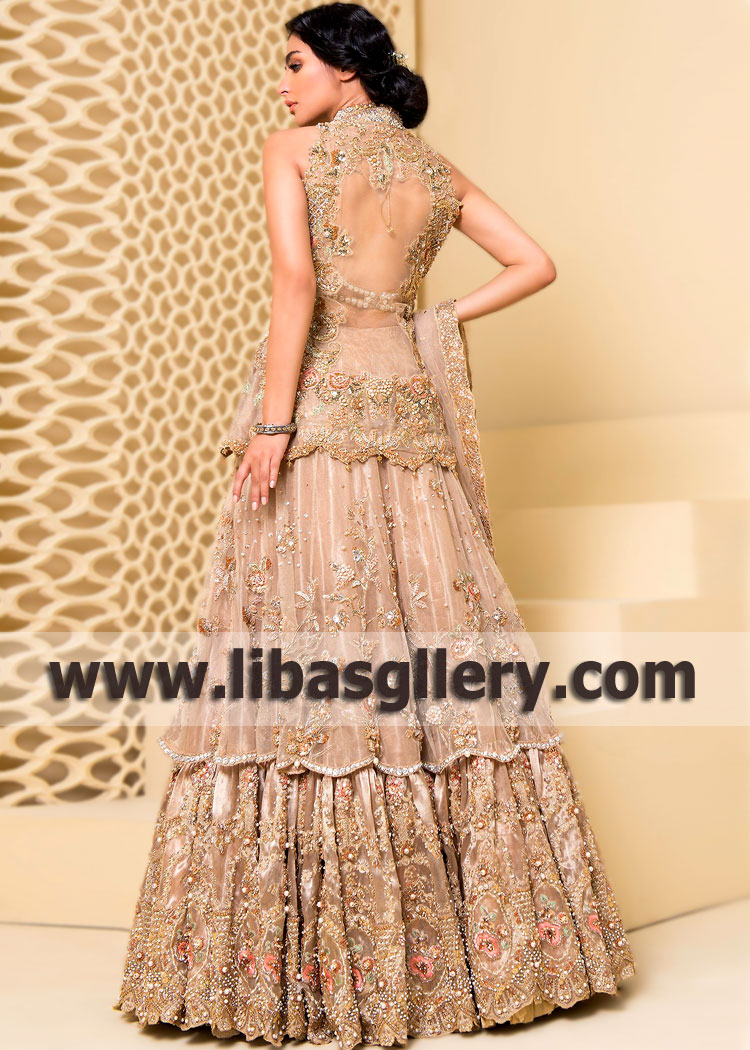 Spectacular Peach Arum Two-layered Bridal Lehenga