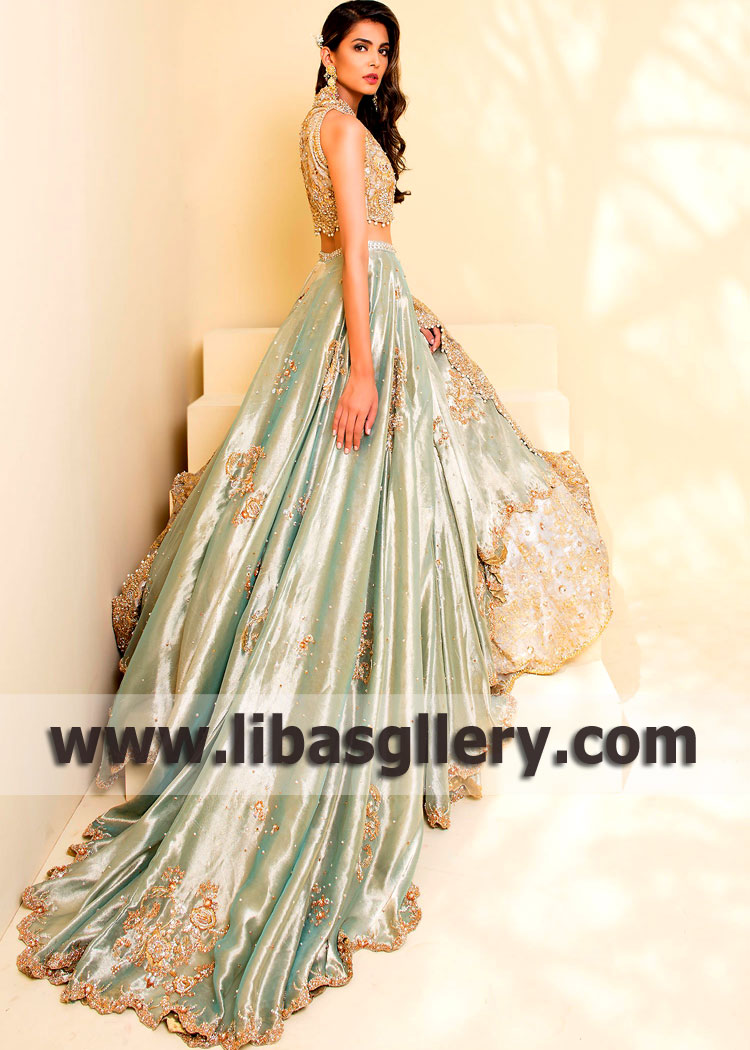 High Fashion Pale Aqua Montana Asymmetric Wedding Lehenga