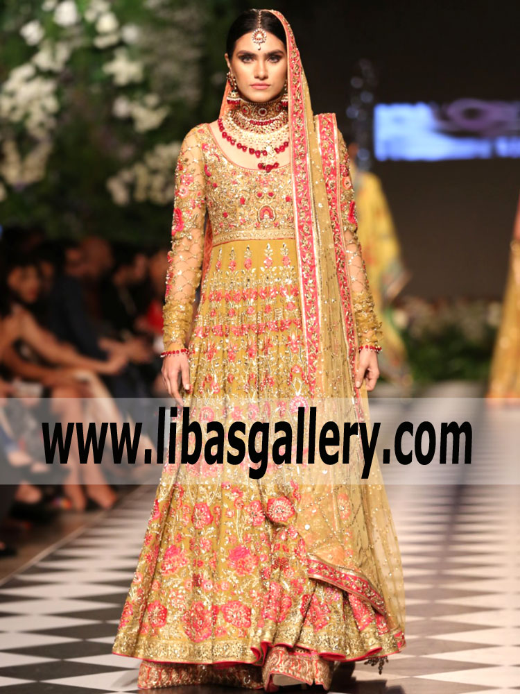 Superb Golden Poppy Evelien Anarkali Bridal Dress