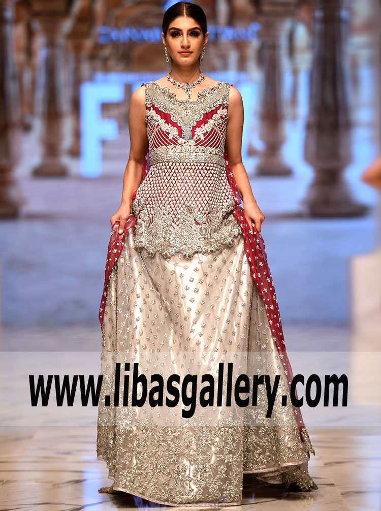 Fantabulous Pakistani Designer Wedding Lehenga in Silver Color