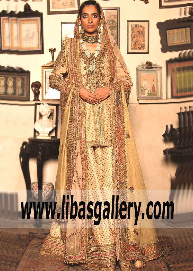 Designer Wedding Dresses Couture Bridal Pakistan | Fahad Hussayn Designer Bridal Sharara Latest Bridal Sharara Dresses - Buy online