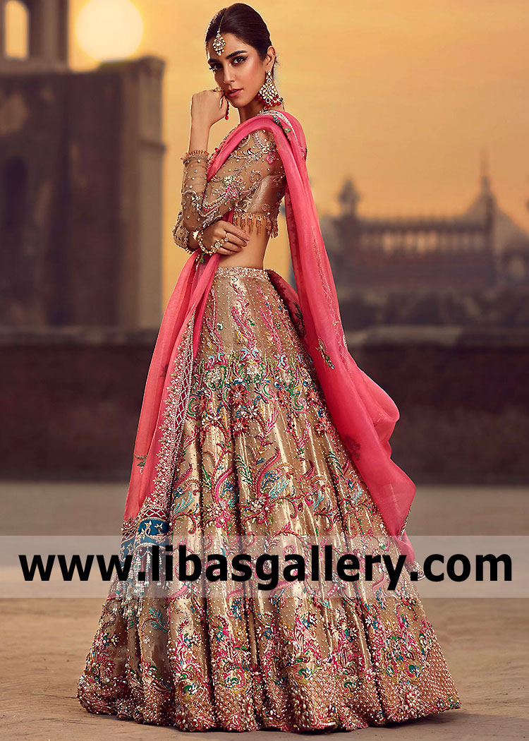 Majestic Rose Gold Lilium Bridal Lehenga