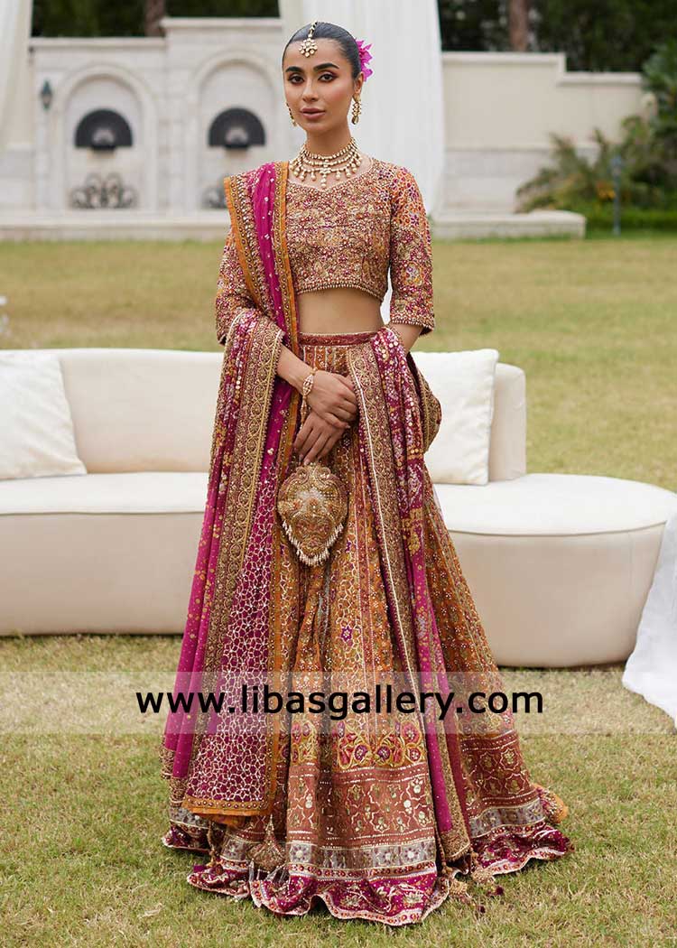 Burnt Orange Lehenga Choli with Zardozi Embellishment