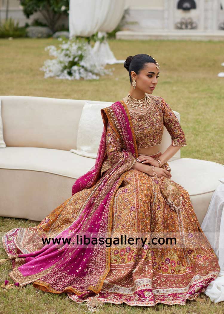 Burnt Orange Lehenga Choli with Zardozi Embellishment