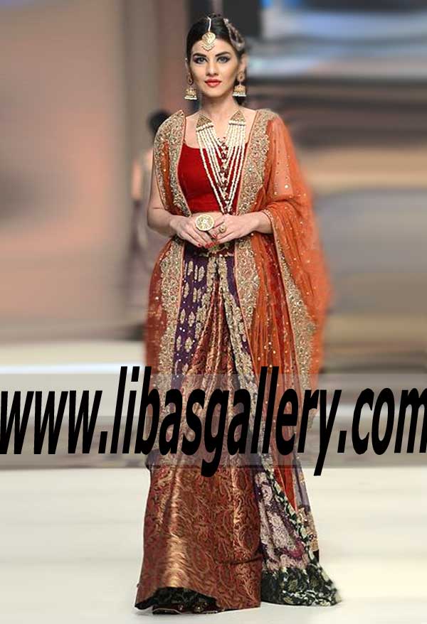 This Luxurious Bridal Dress is crafted Rich and Exquisite Embellished Work that Looks Regal and Traditional