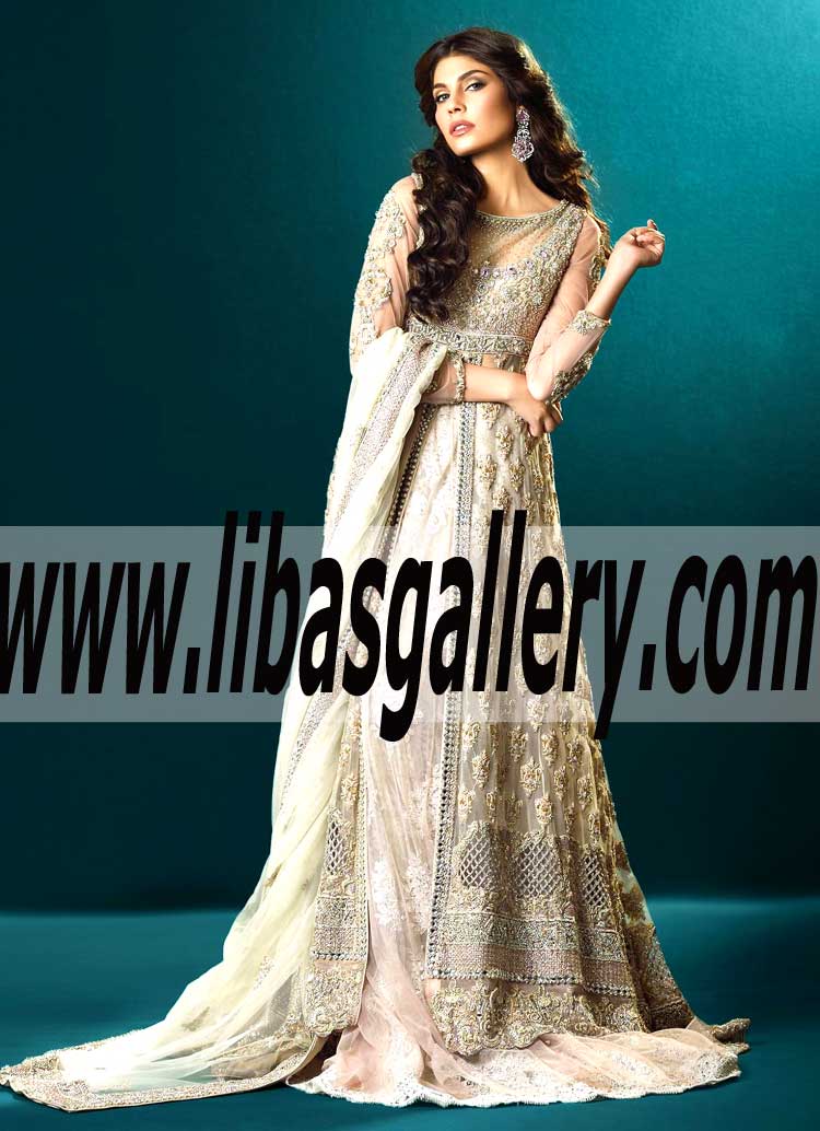 Preferable Wedding Lehenga Dress in Stunning Light Apricot Color for Walima and Reception