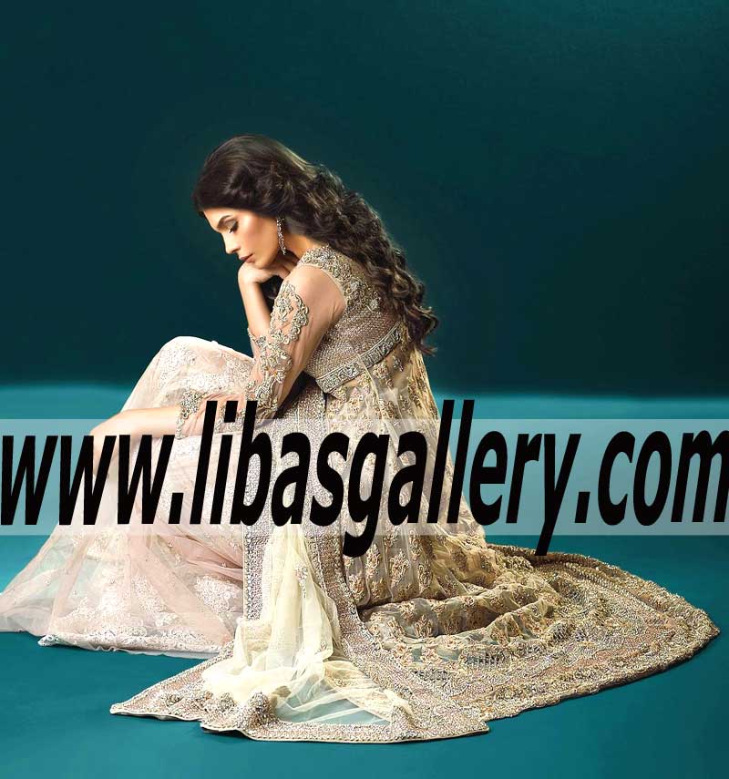 Preferable Wedding Lehenga Dress in Stunning Light Apricot Color for Walima and Reception
