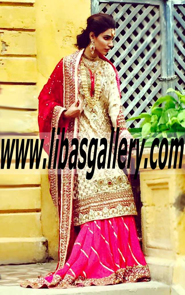 Outstanding Royal Fuchsia Pakistani Designer Gharara Dress for Special Events