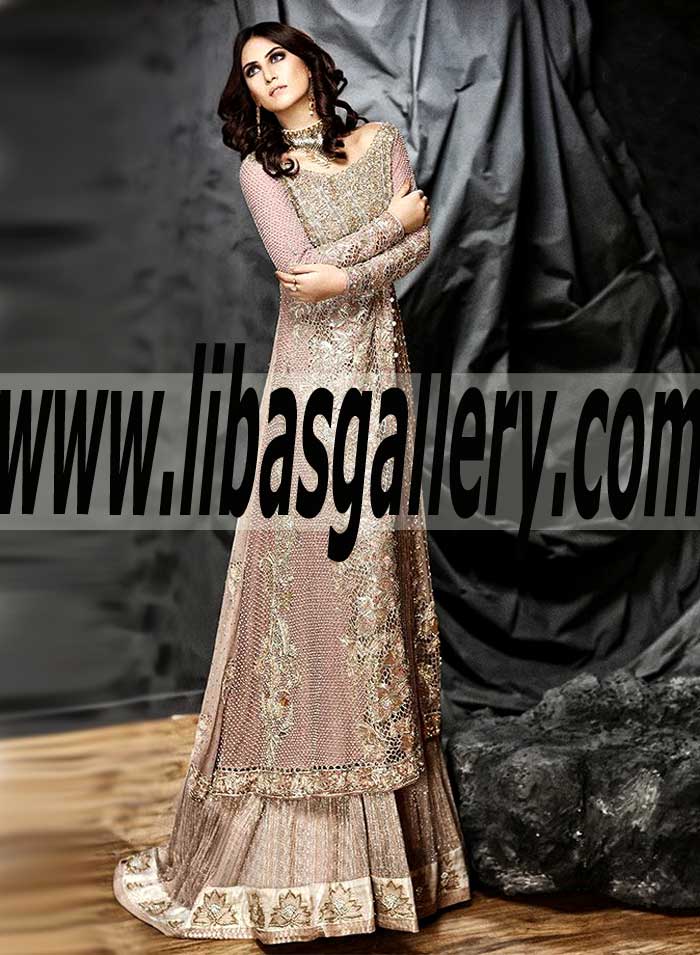 Romantic Asymmetric Waist Anarkali Gown with Floor Length lehenga Bridal Wear