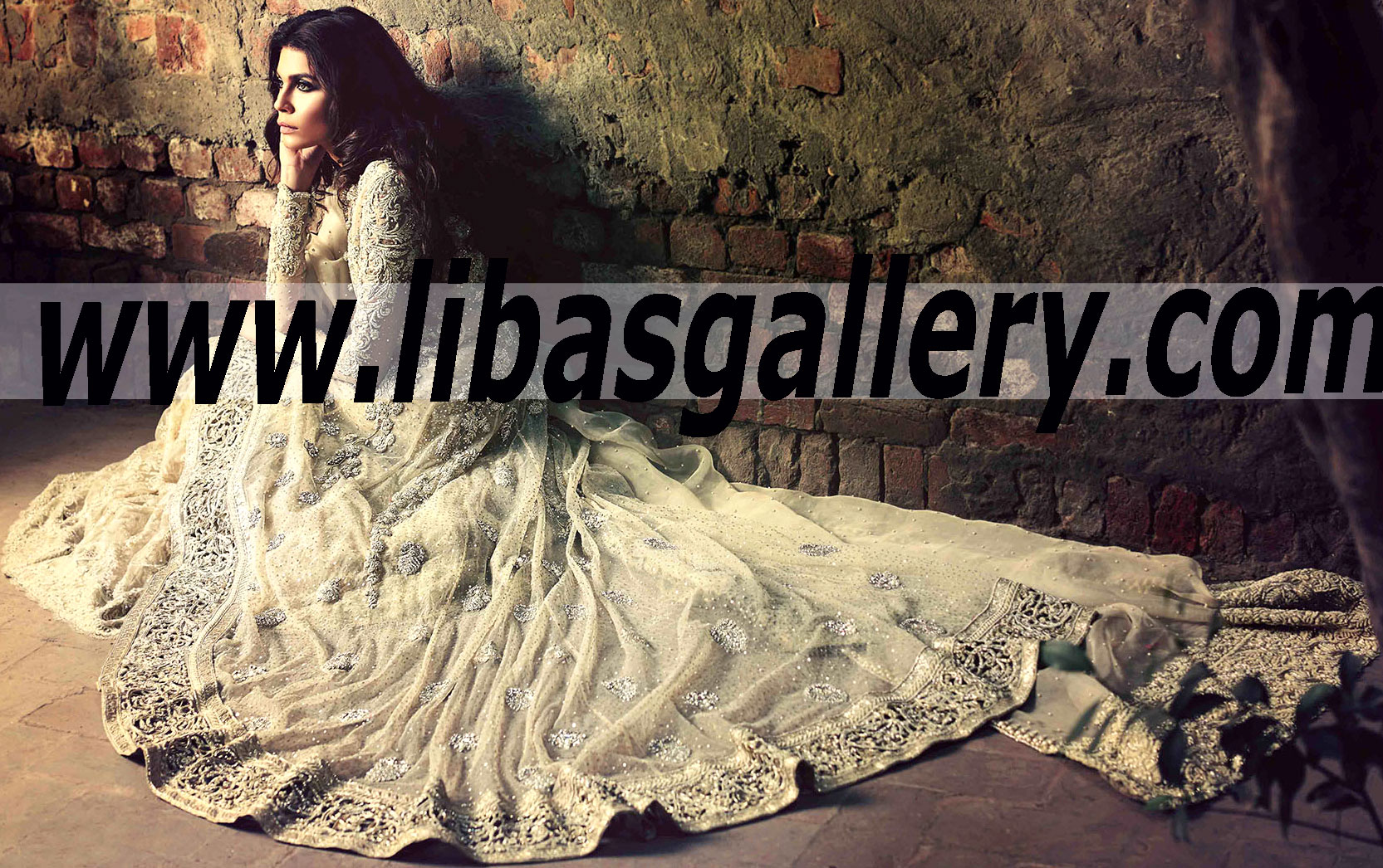 Bridal Wear 2015 EMBROIDERED WEDDING FLARED GOWN WITH LEHENGA 