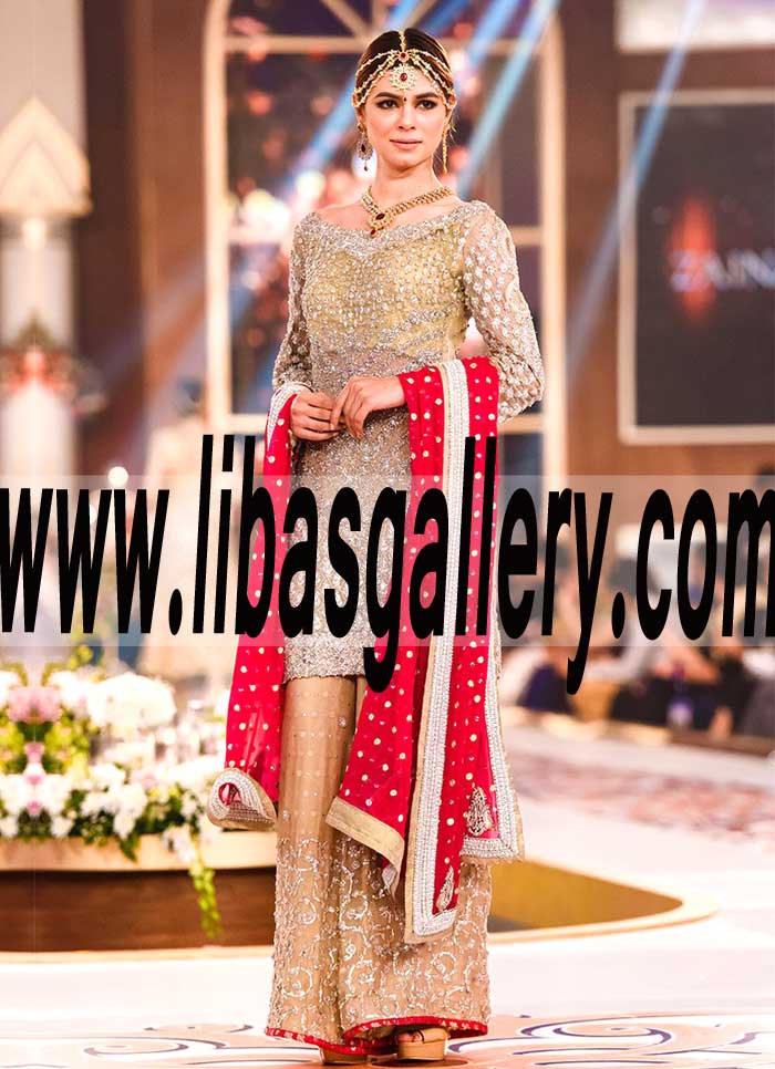 Magnificent BEIGE CHIFFON FULL SLEEVED SHORT SHIRT Dress for Wedding and Evening