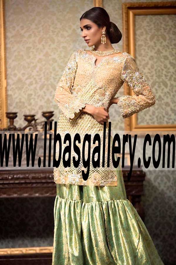 Designer Bridal Wear Bridal Lehengas Bridal Dresses Sharjah UAE Annus Abrar Wedding Gharara Dress For Reception And Special Occasions