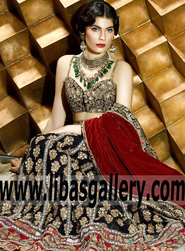 Grand Staircase Entry Designer Bridal Wear with Attractive Embellished Lehenga