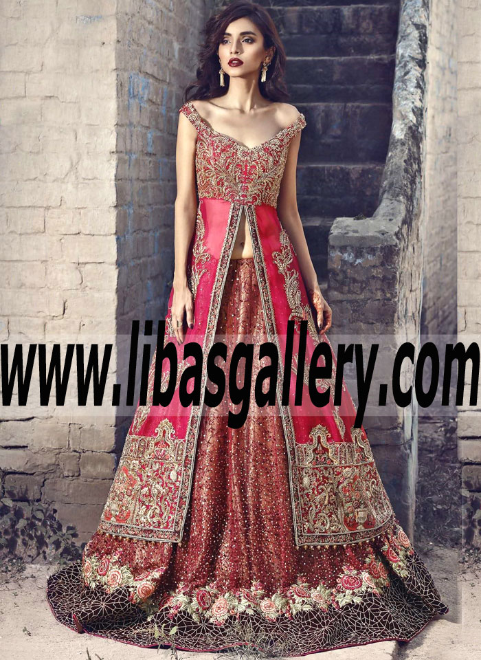 Absolutely Astounding Off the Shoulder Wedding Dress with Wedding Lehenga