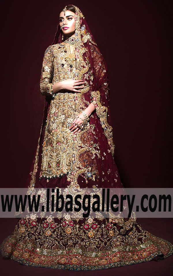 Gorgeous GOLD STONE Bridal Sharara for Wedding and Special Occasions