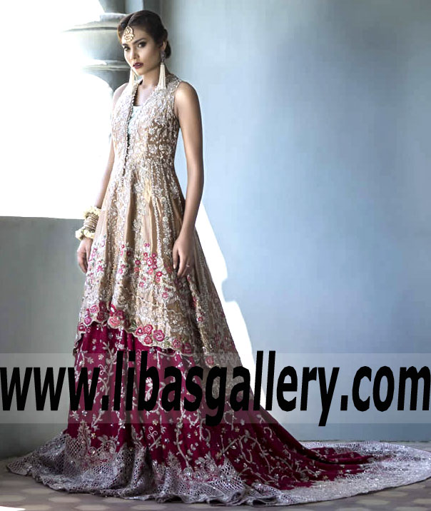 Gorgeous Bridal Anarkali Gown with Exquisite Embellishments Lehenga for Wedding and Special Occasions