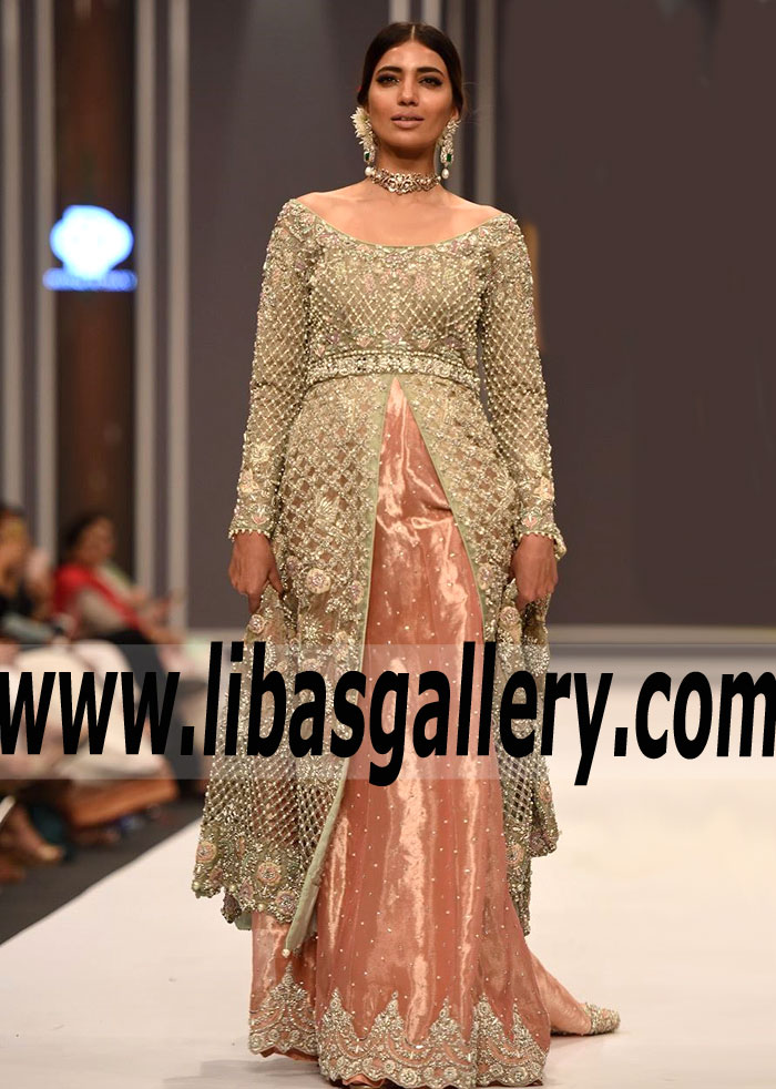 Majestic Pakistani Bridal Dress with Attractive A-line Lehenga for Wedding and Special Occasions
