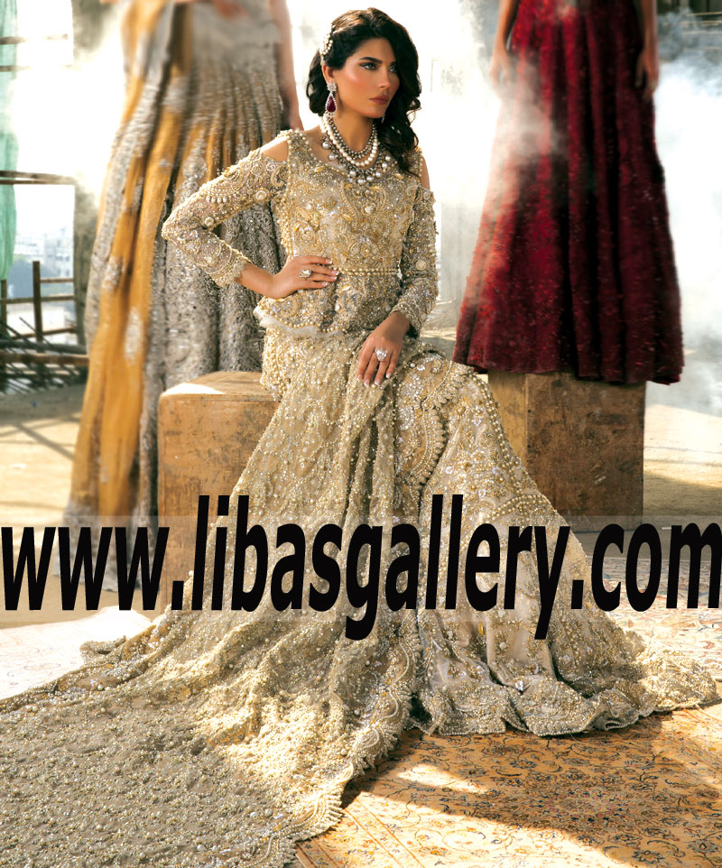 Beautiful Off White Lilium Bridal Peplum Lehenga